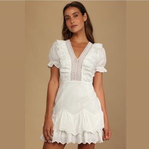 Lulu’s White Ruffled Lace Mini Dress